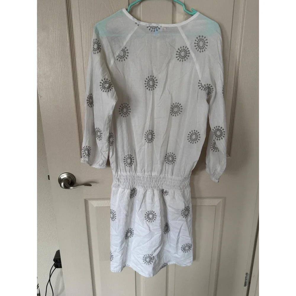 Tara Michelle Embroidered Dress Cover Up‎ White Sun Dress Beach Smocked M Q2 - Picture 3 of 5